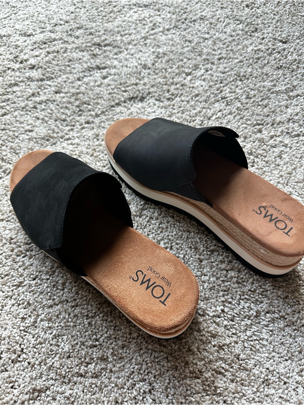 Toms LEATHER UPPER Diana Espadrille Wedge Slide in Black and Tan - Picture 8 of 8